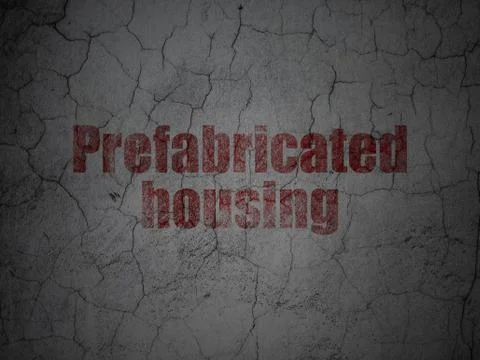 Constructing concept: Prefabricated Housing on grunge wall background Stock Illustration