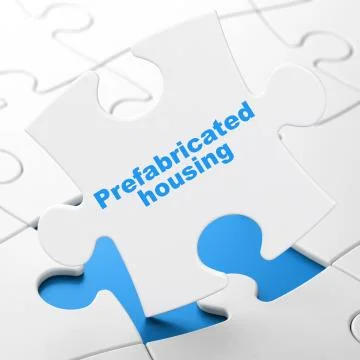 Constructing concept: Prefabricated Housing on puzzle background Stock Illustration