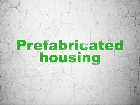 Constructing concept: Prefabricated Housing on wall background Stock Illustration
