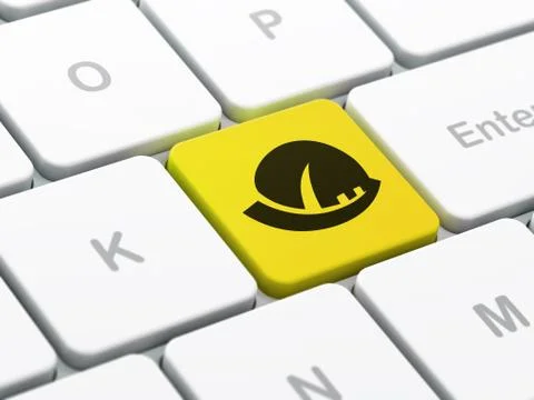 Constructing concept: Safety Helmet on computer keyboard background Ilustración de archivo