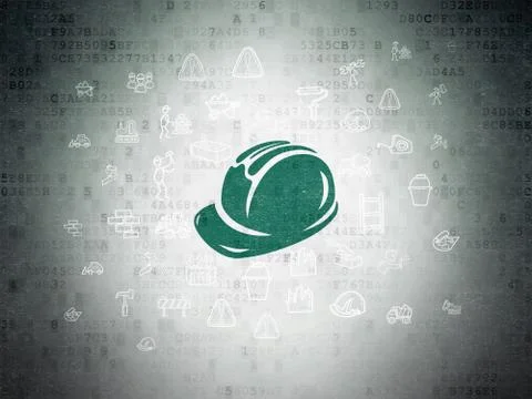 Constructing concept: Safety Helmet on Digital Data Paper background Ilustración de archivo