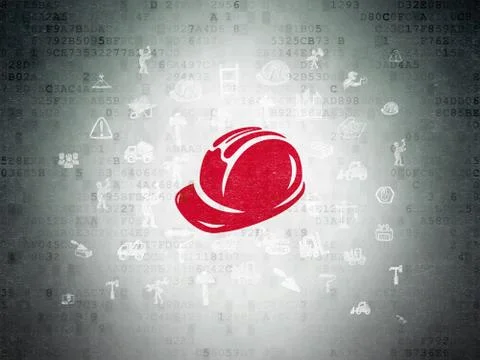 Constructing concept: Safety Helmet on Digital Data Paper background Ilustración de archivo