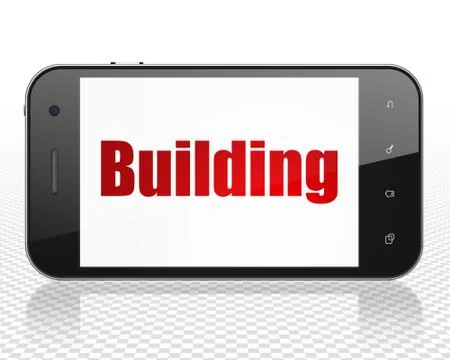 Constructing concept: Smartphone with Building on display Illustrazione stock