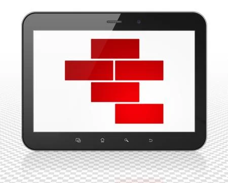 Constructing concept: Tablet Pc Computer with Bricks on display Stock Illustration