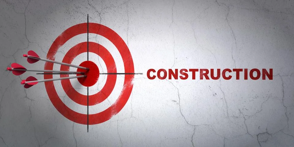 Constructing concept: target and Construction on wall background Ilustración de archivo