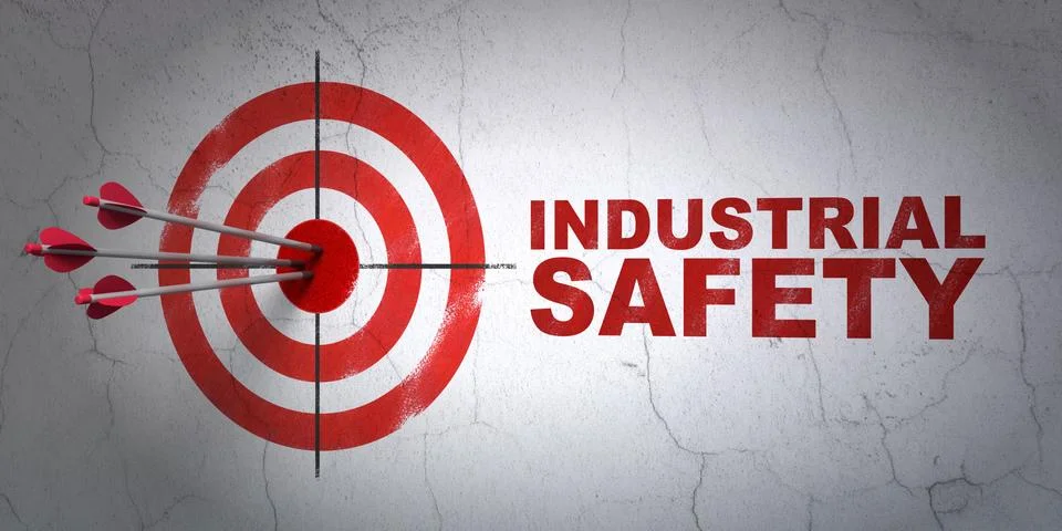 Constructing concept: target and Industrial Safety on wall background Ilustración de archivo