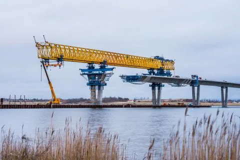 Constructing the Crown Princess Mary Bridge over Roskilde  firth Stock Photos