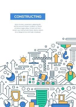 Constructing - line design brochure poster template A4 Stock Illustration