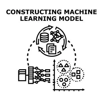 Constructing machine learning model process illustration 스톡 일러스트
