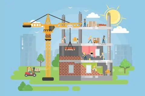 Constructing new building. Illustrazione stock