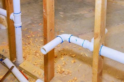 Constructing a new house in wall drainage system installation 스톡 사진