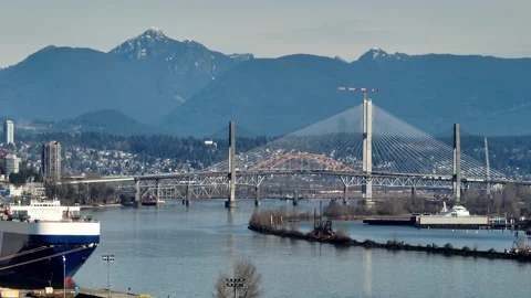 Constructing The New Pattullo Bridge, Connecting Surrey And New Westminster Stock-Footage 332685308