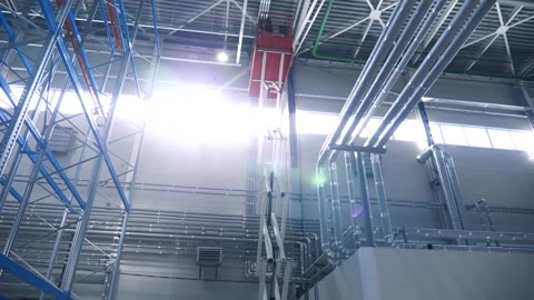 Constructing Shot Metallic Large Storage in Logistic Storehouse Terminal Service Vídeo Stock 136166396