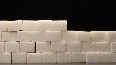 Constructing of sugar wall on black background 스톡 사진