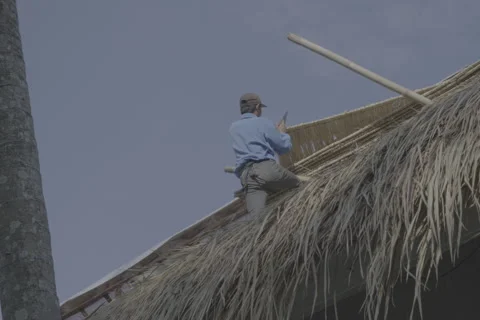 Constructing a Thatched Roof Stock-Footage 246410496