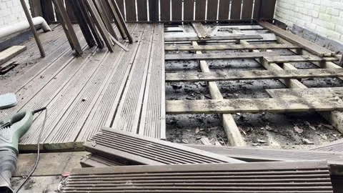 Constructing wooden deck and terrace structure 스톡 동영상 266343422