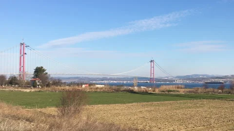 The construction of 1915 Canakkale Bridge Stock Footage 169967697