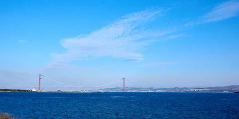 The construction of 1915 Canakkale Bridge Stock Photos