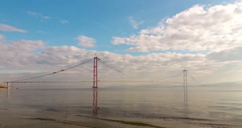The construction of 1915 Canakkale Bridge timelapse Stock Footage 211866321