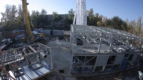 Construction 2 timelapse shots on fish eye lens Video stock 101120830