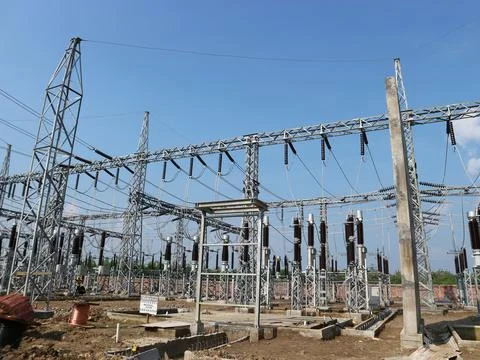 Construction of 500 Kva high voltage electrical substations Stock Photos