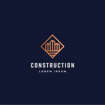 Construction Abstract Vector Sign, Symbol or Logo Template. Skyscraper Buildings Ilustración de archivo