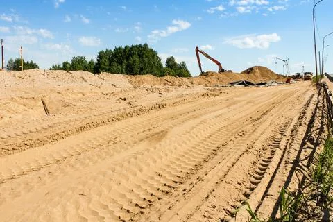 Construction of an access road to the bridge. Stock Photos