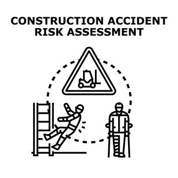 Construction accident risk assessment managing workplace safety Stock Illustration