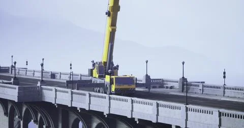 Construction activity with crane on bridge under cloudy sky Stock Illustration
