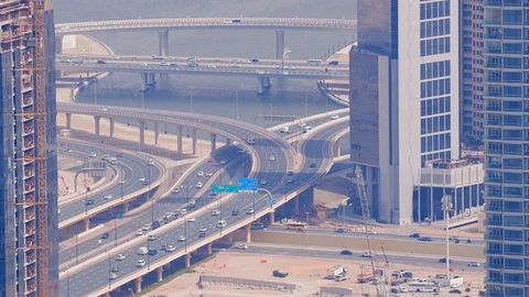 Construction activity in Dubai downtown with cranes and workers, UAE. Stock Footage 117393124