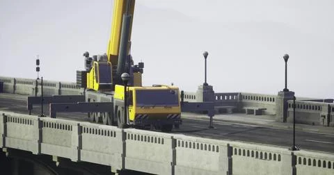 Construction activity with heavy machinery on a bridge in daylight Illustration