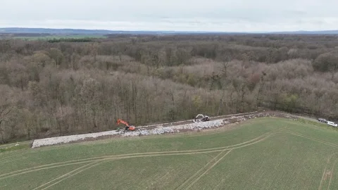 Construction against polder flooding flood taming land wall site field Stock-Footage 346280053