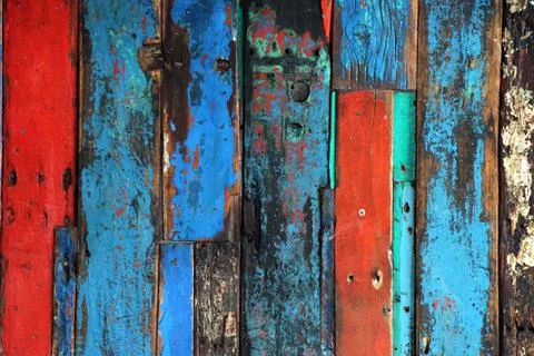 Construction of Aged Bright Colored Timber Planks Stock Photos