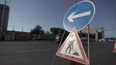 Construction ahead road sign Stock Footage 78537342