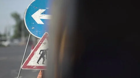 Construction ahead road sign Stock Footage 78537952