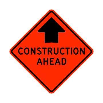 Construction ahead warning road sign Stock Illustration
