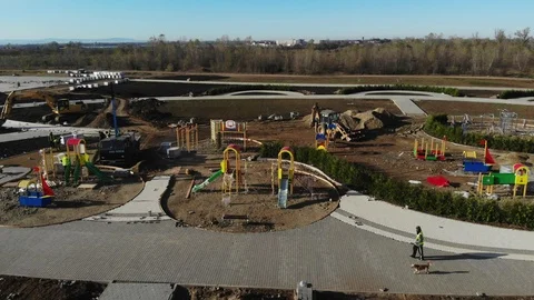 Construction from the air. Flying over the playground in sunny day. Stock Footage 124591533