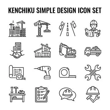 Construction and architecture simple line icon set featuring buildings, cra.. Ilustração Stock