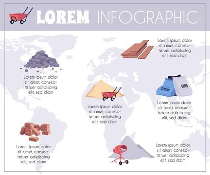 Construction and building materials infographic vector poster, cement heap Ilustración de archivo