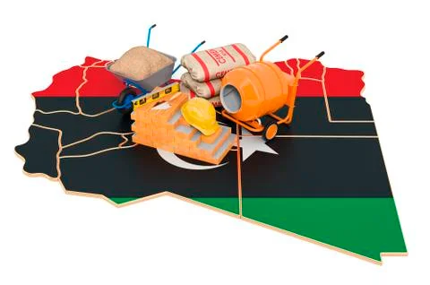 Construction and Building Materials in Libya concept, 3D rendering Ilustración de archivo