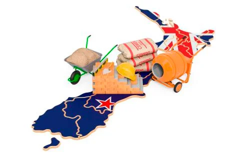 Construction and Building Materials in New Zealand concept, 3D rendering Ilustración de archivo