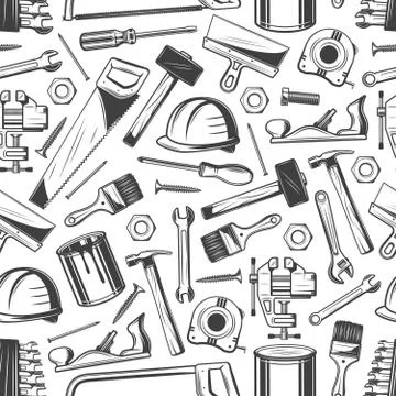 Construction and building pattern, carpentry tools Stock Illustration