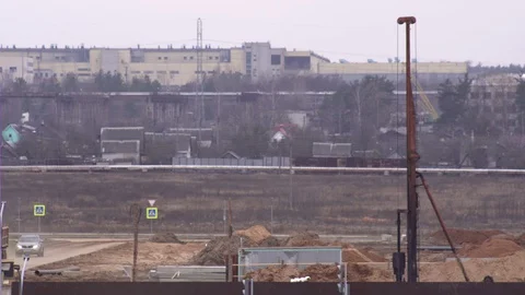Construction and construction of the foundation on reinforced concrete driving Stock Footage 129687613