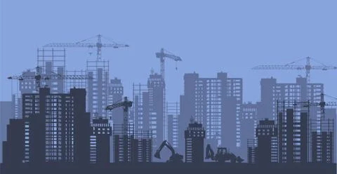 Construction and development of megalopolis silhouette. Building of business Stock Illustration