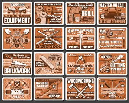 Construction and DIY tools retro posters Illustrazione stock