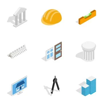 Construction and engineer icons isometric 3d style Ilustración de archivo