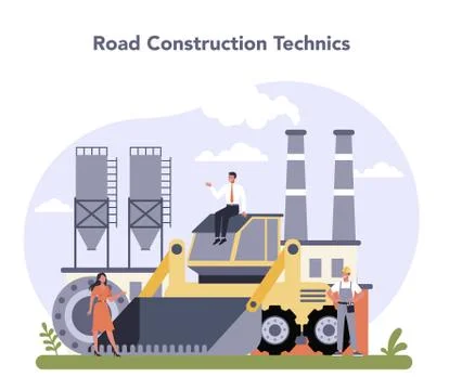 Construction and engineering industry. Road constraction technic. Stock Illustration