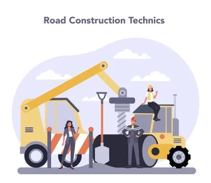 Construction and engineering industry. Road constraction technic. Stock Illustration