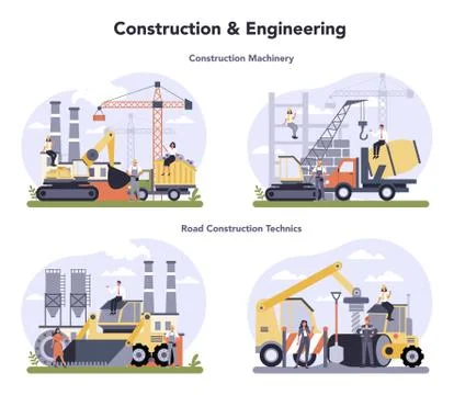 Construction and engineering industry set. Building and road Ilustración de archivo