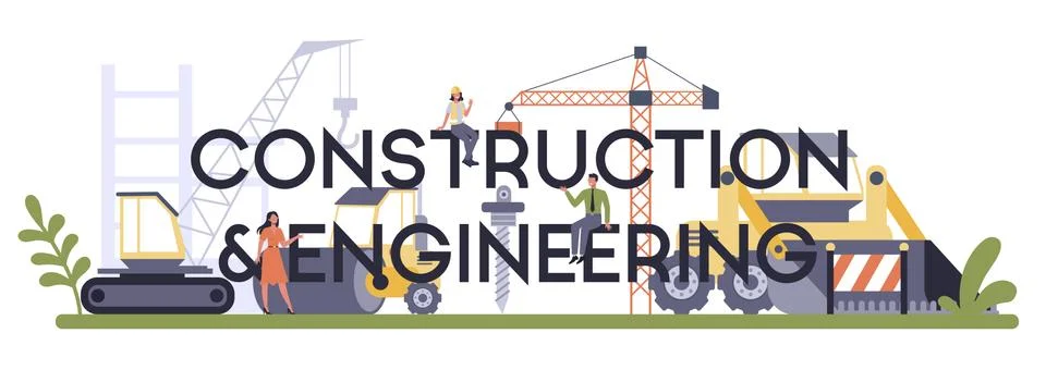 Construction and engineering industry typographic header. Building Ilustración de archivo